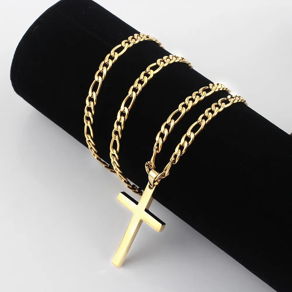 18K Gold Plated Mens Cross Necklace