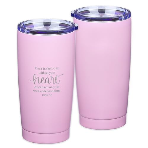 Christian Art Gifts Stainless Steel Double-Wall Vacuum Insulated Travel Mug 18 oz Pink Tumbler with Lid for Women Inspirational Bible Verse - Trust in the Lord - Proverbs 3:5
