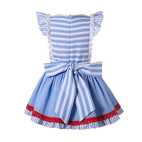 Ju petitpop Girls Toddler Blue Summer Ruffle Striped Clothing Teenage Casual Dresses Size 3-4 5-6 7-8 9 10 11 12 Years