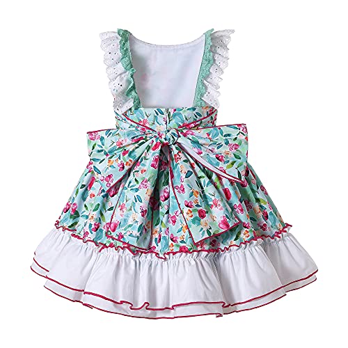 Ju petitpop Kid Girls Vintage Summer Green Flower Casual Clothing Toddler Spring Pretty Birthday Holiday Party Dresses