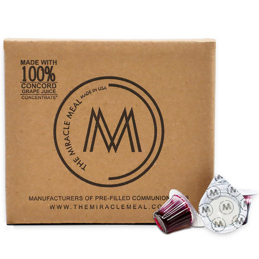 The Miracle Meal Pre-filled Communion Cups & Wafer - Box of 100 - with 100% Trusted Concord Grape Juice & Wafer - Made in the USA - Premium Quality Guaranteed