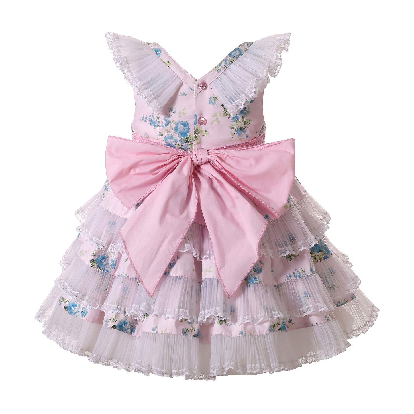 Ju petitpop Girls Summer Lovely Pink Floral Ruffle Outfits Sleeveless Tutu Kids Sundress Age 3-12 Years with Headpiece